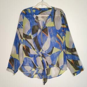 Chico's Sheer Abstract Blouse Sequin Artistic Boho Top Size 3 16 18 Resortwear